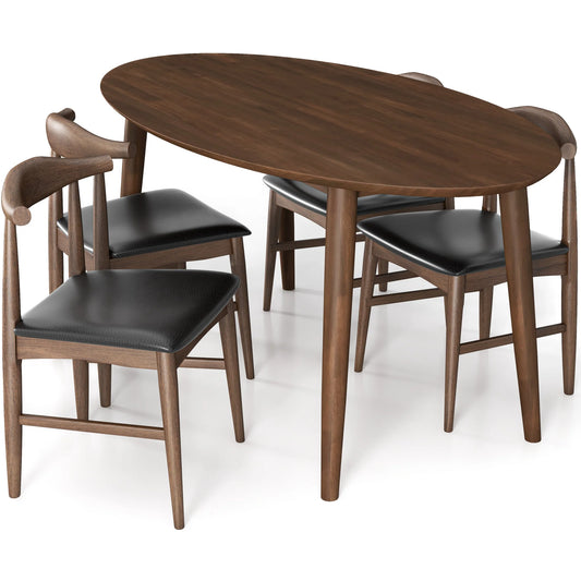 Rixos (Walnut) Oval Dining Set with 4 Winston (Black Leather) Dining Chairs