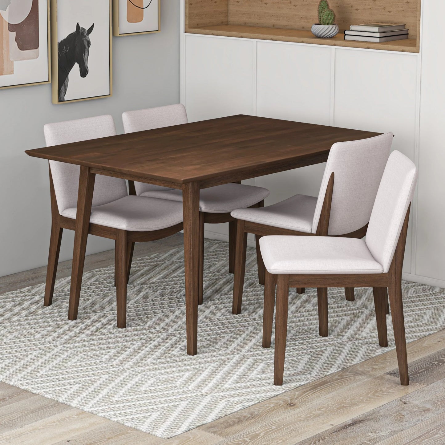 Adira (Small - Walnut) Dining Set with 4 Virginia (Beige) Dining Chairs