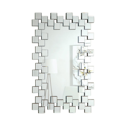 Frameless Wall Mirror With Staggered Tiles Silver - 901838