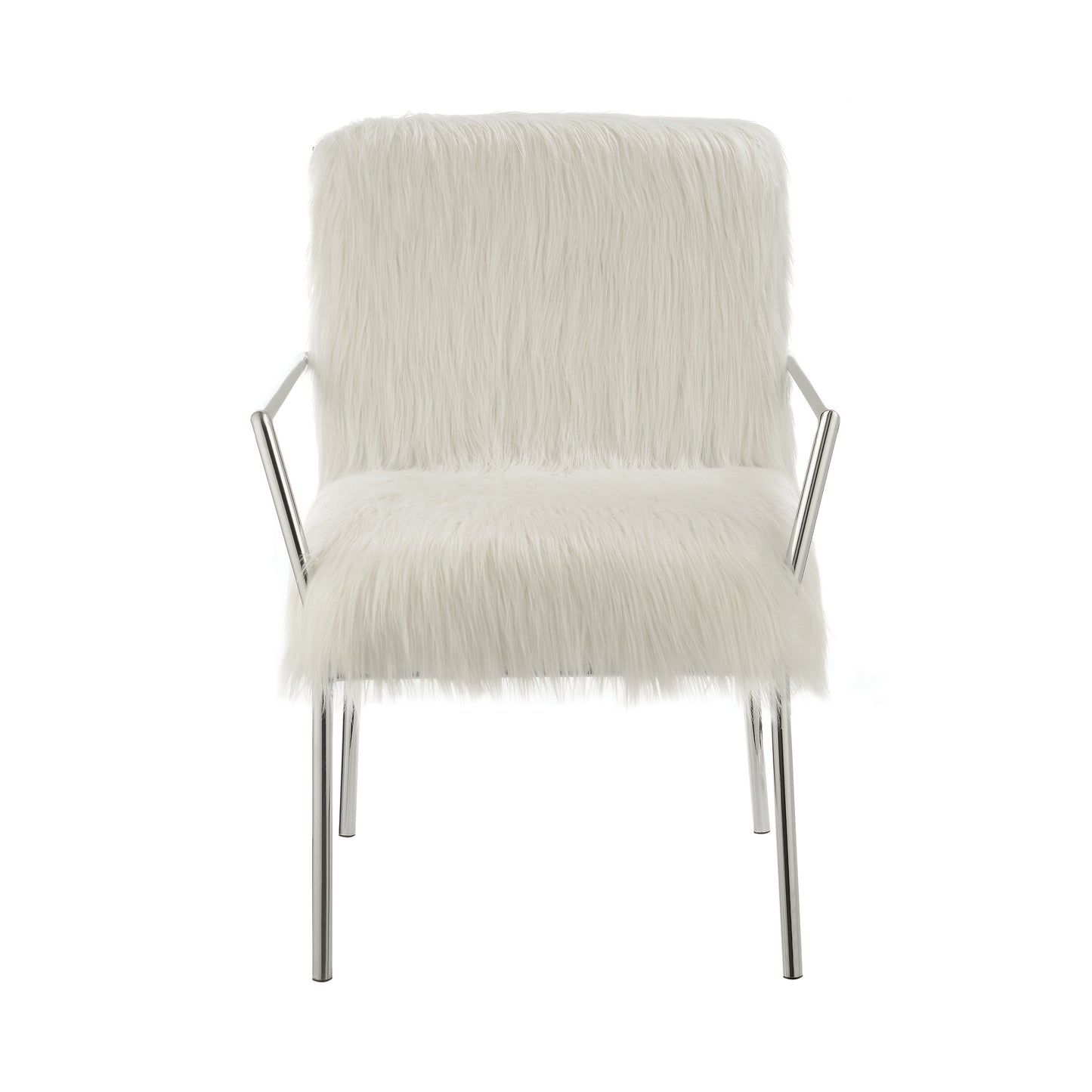 Faux Sheepskin Upholstered Accent Chair With Metal Arm White - 904079
