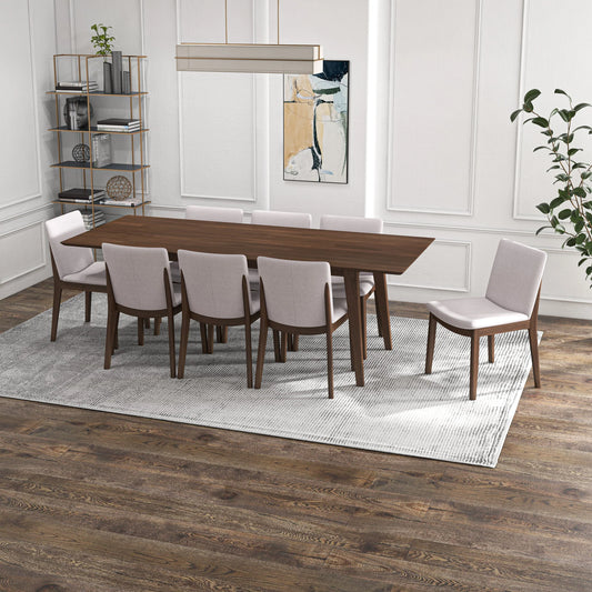 Adira (XLarge - Walnut) Dining Set with 8 Virginia (Beige) Dining Chairs