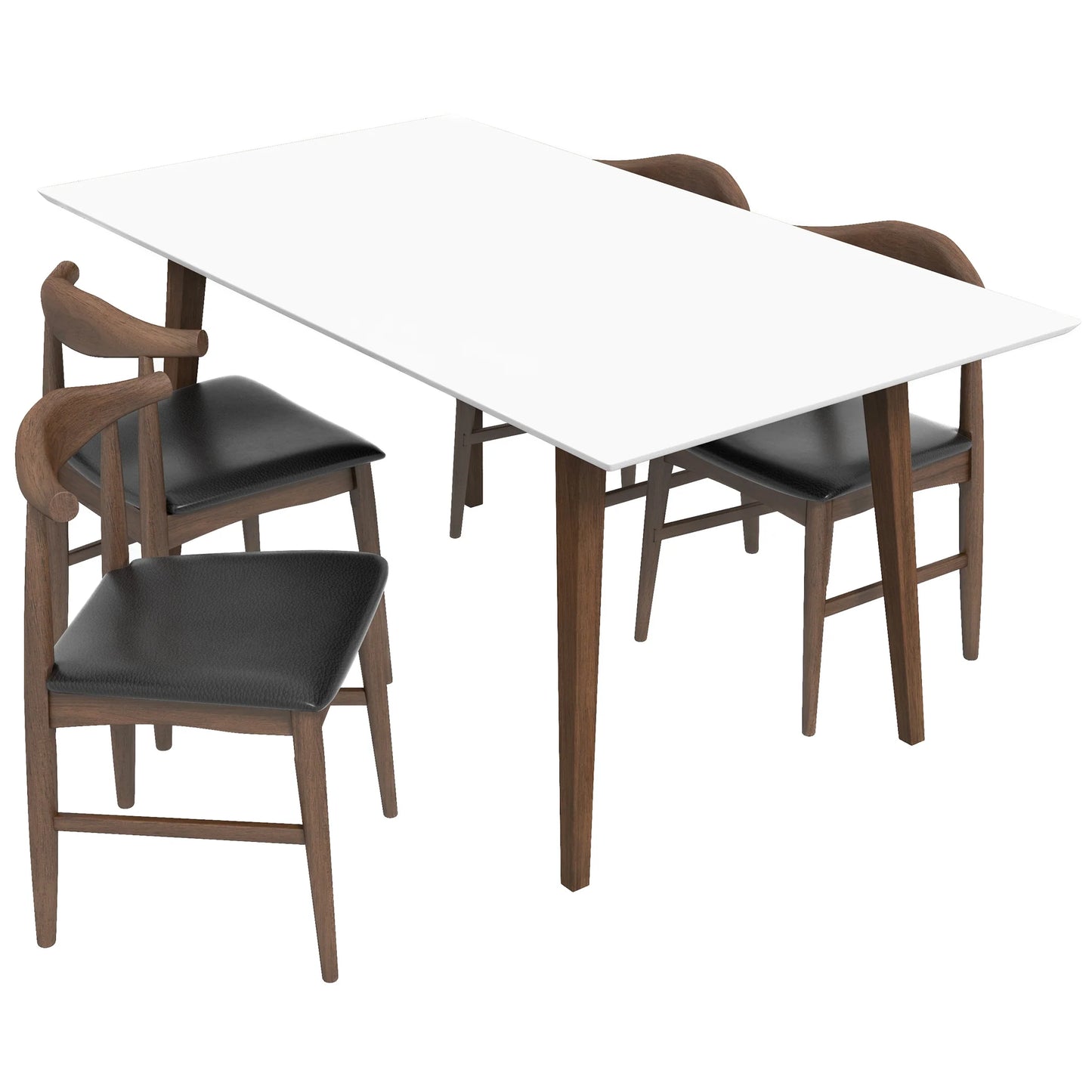 Alpine (Large - White) Dining Set with 4 Winston (Black Leather) Dining Chairs