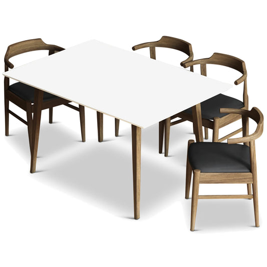 Adira (Small - White) Dining Set with 4 Zola (Black Leather) Dining Chairs