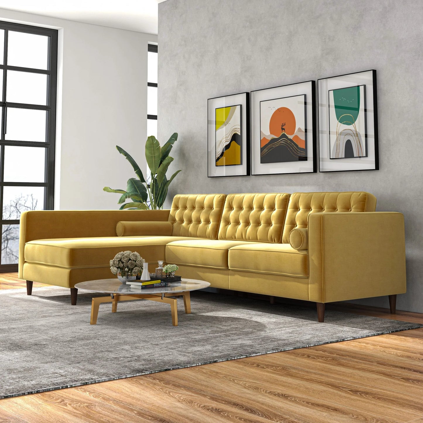 Olson Sectional Sofa (Gold Velvet) Left Chaise