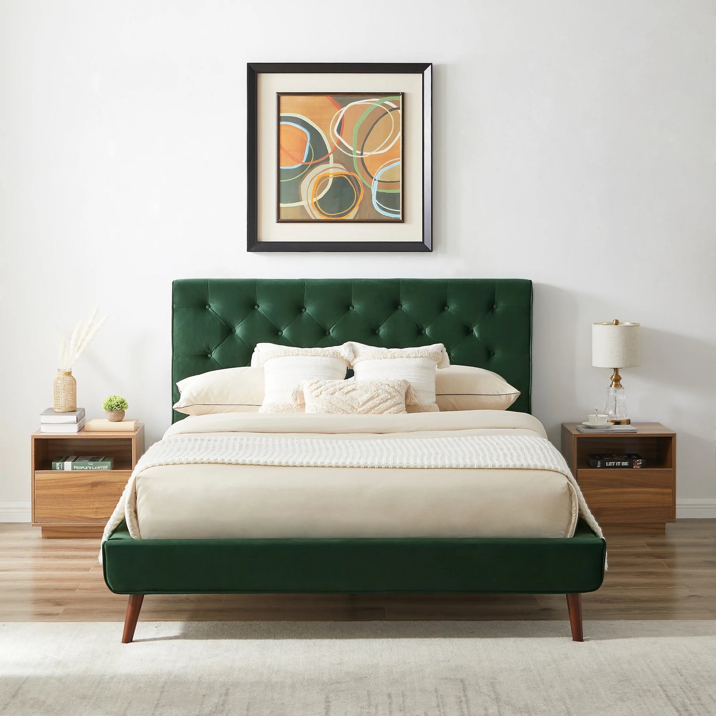 Ashley Platform Bed - Emerald Green Velvet