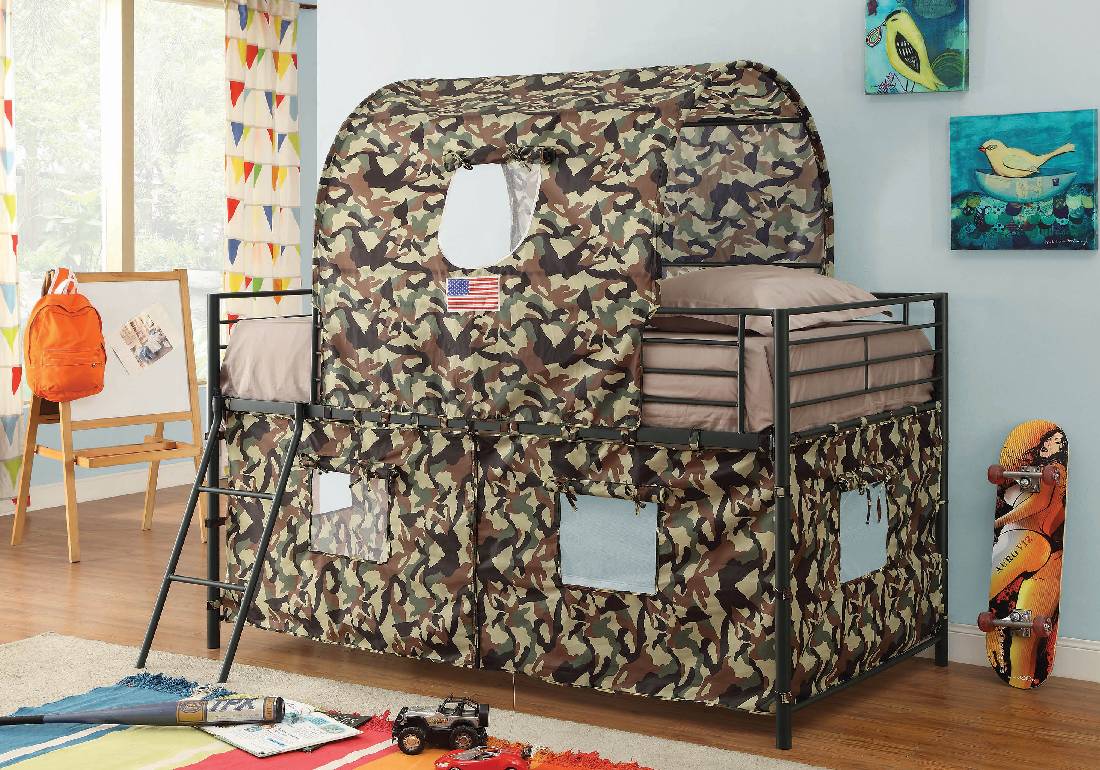 Camouflage Tent Loft Bed With Ladder Army Green - 460331
