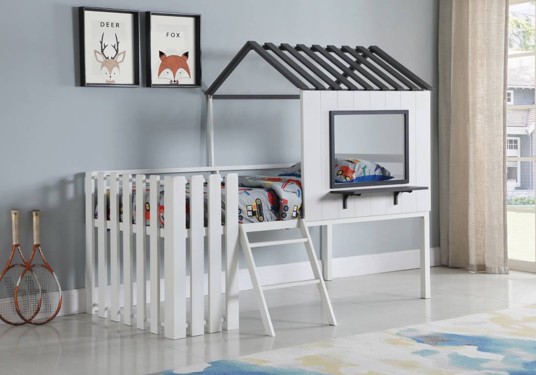 Timber House-Designed Twin Loft Bed White And Gunmetal - 409464T