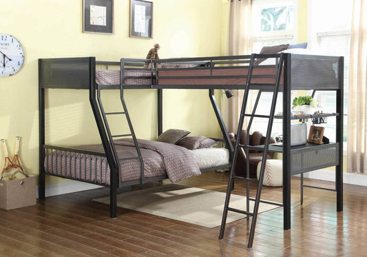 Meyers  Metal Twin Over Full Bunk Bed Set Black And Gunmetal - 460391-S2