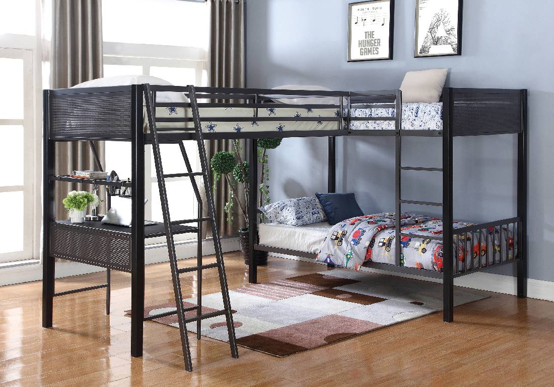 Meyers Metal Twin Over Twin Bunk Bed Set Black And Gunmetal - 460390-S2