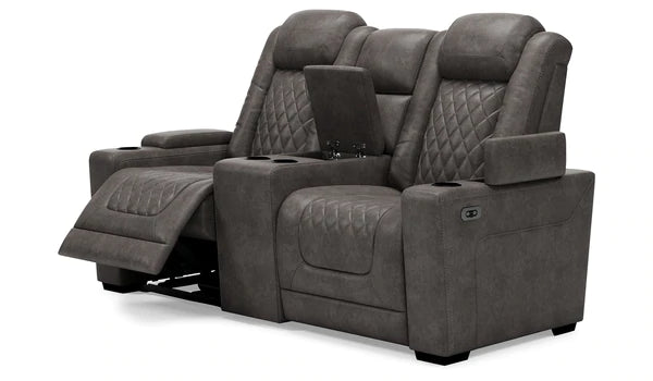 HyllMont Gray Power Reclining Loveseat with Console | 9300318