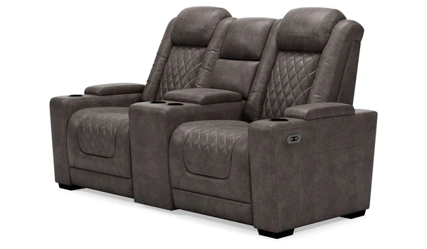 HyllMont Gray Power Reclining Loveseat with Console | 9300318