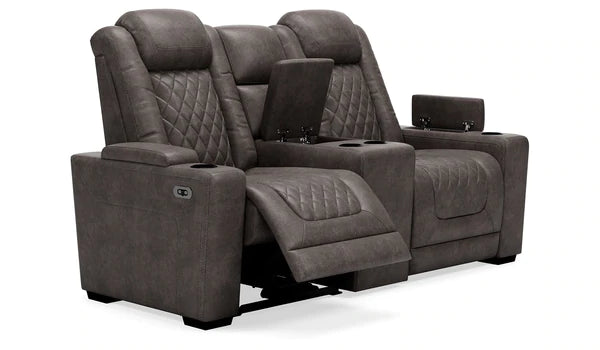 HyllMont Gray Power Reclining Loveseat with Console | 9300318