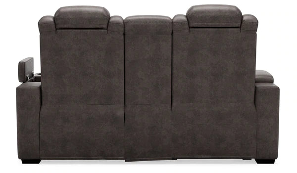 HyllMont Gray Power Reclining Loveseat with Console | 9300318