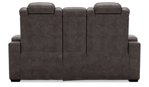 HyllMont Gray Power Reclining Loveseat with Console | 9300318