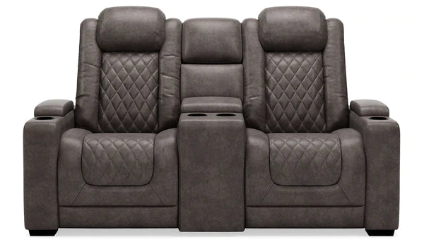 HyllMont Gray Power Reclining Loveseat with Console | 9300318