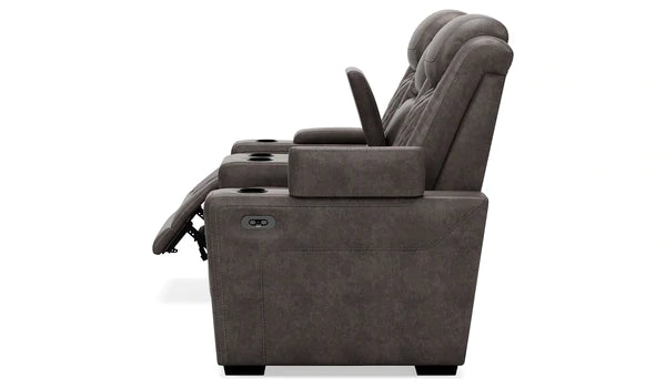 HyllMont Gray Power Reclining Loveseat with Console | 9300318