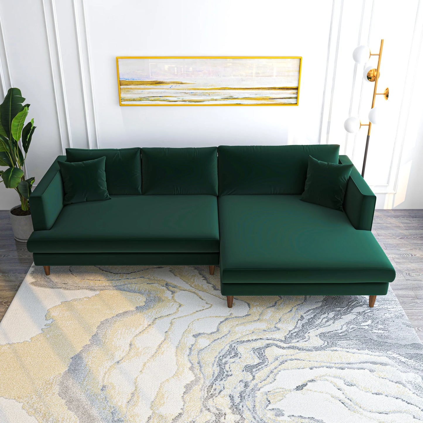 Delano Sectional Sofa (Green Velvet - Right Facing Chaise)