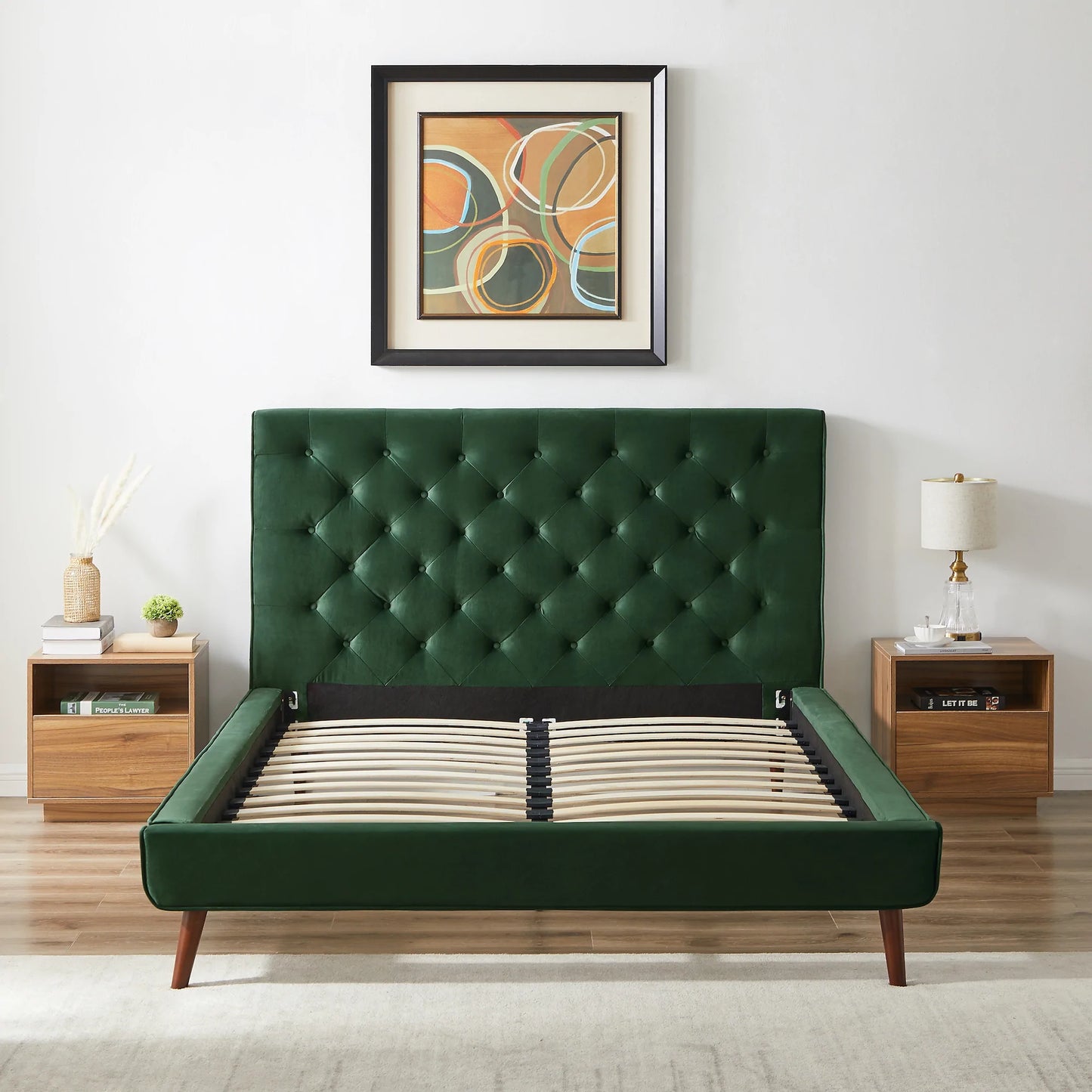 Ashley Platform Bed - Emerald Green Velvet