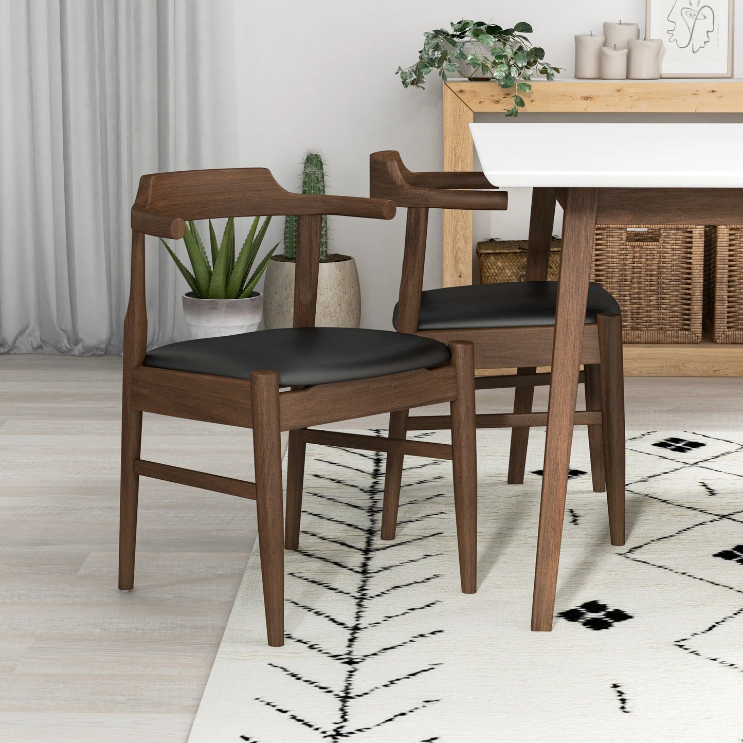 Adira (Small - White) Dining Set with 4 Zola (Black Leather) Dining Chairs
