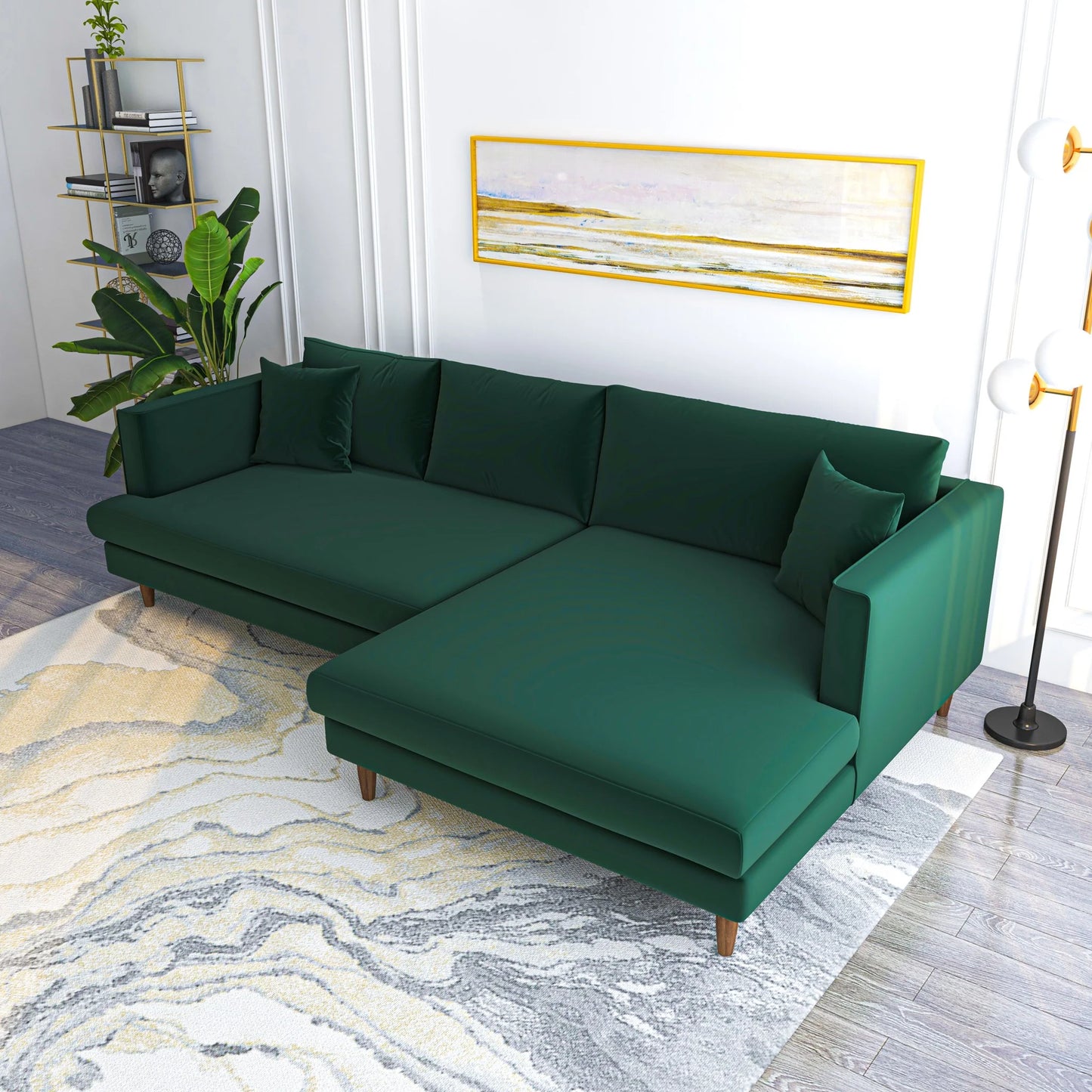 Delano Sectional Sofa (Green Velvet - Right Facing Chaise)