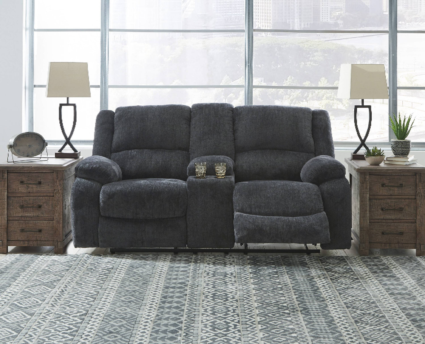 Draycoll Slate Reclining Loveseat with Console | 7650494