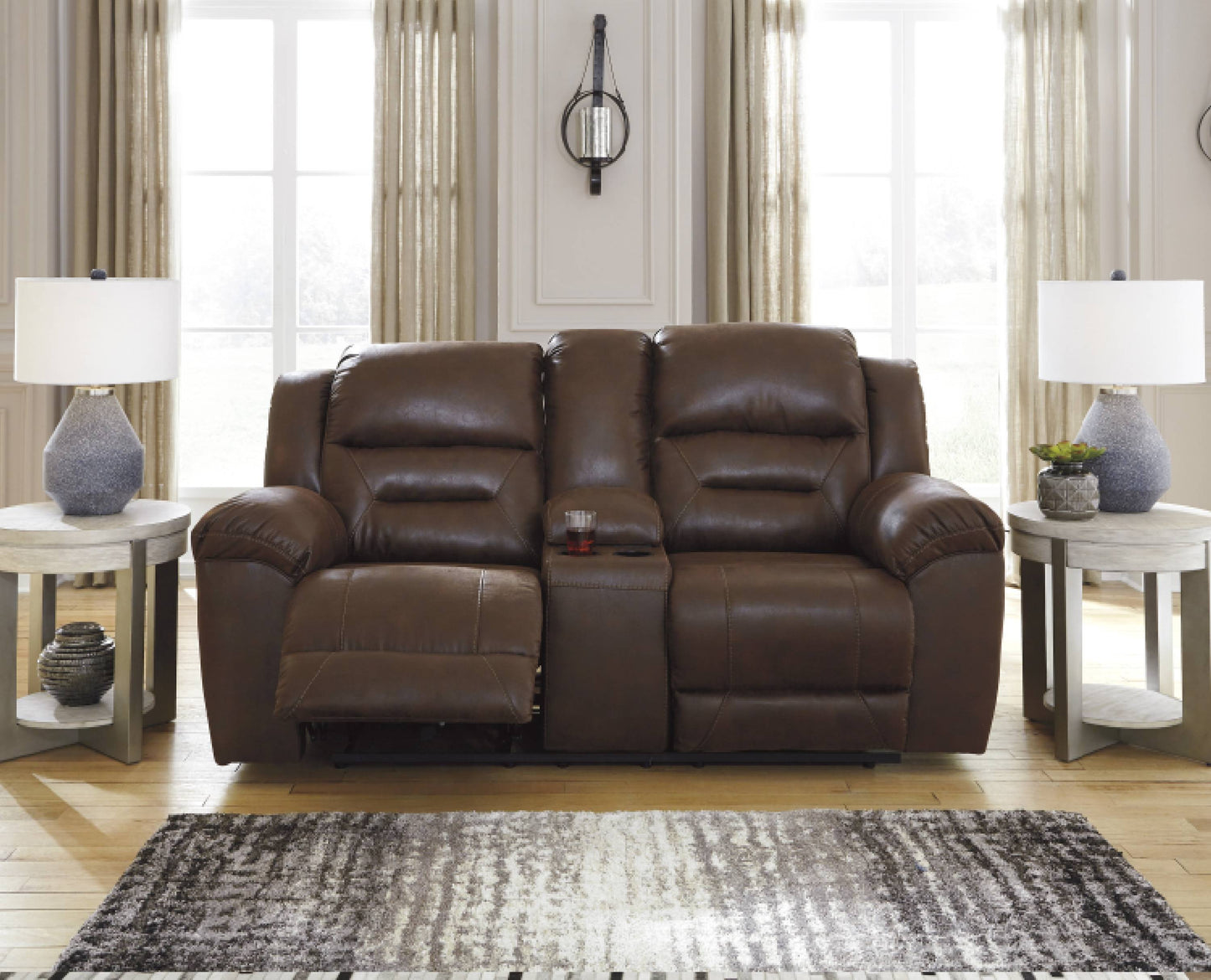 Stoneland Chocolate Reclining Loveseat with Console | 3990494