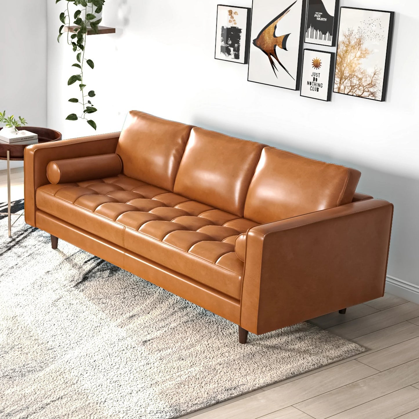 Tessa Leather Sofa (Tan Leather)