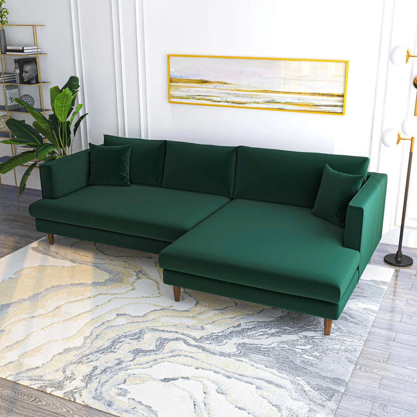 Delano Sectional Sofa (Green Velvet - Right Facing Chaise)