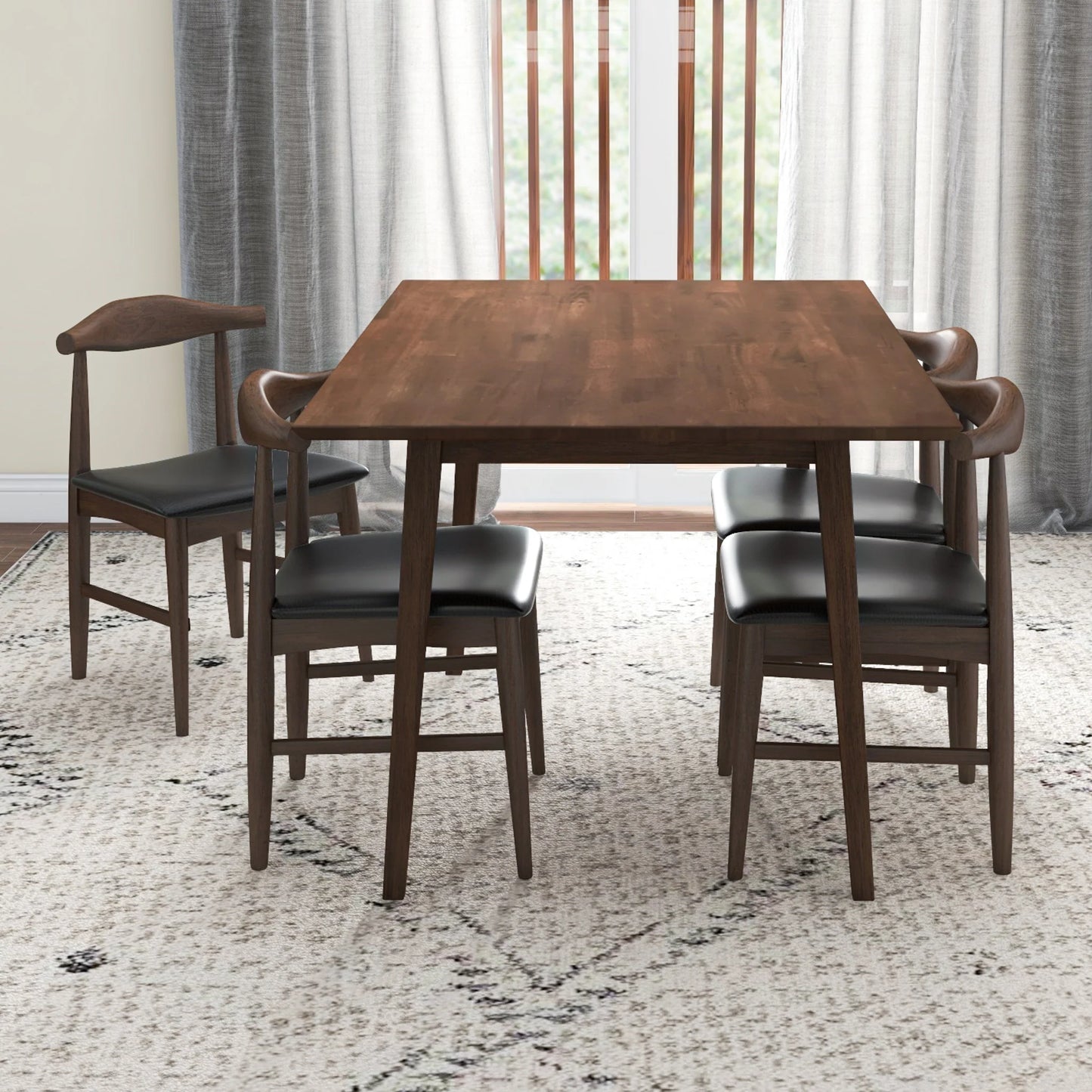 Adira (Small - Walnut) Dining Set with 4 Winston (Black Leather) Dining Chairs