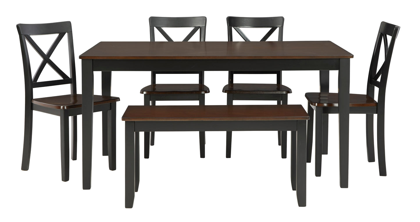 Larsondale Brown/Black Dining Table and Chairs with Bench (Set of 6) | D379-325