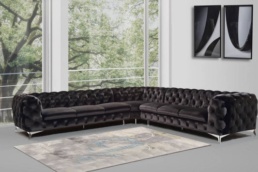 Divani Casa Delilah - Modern Black Fabric Sectional Sofa