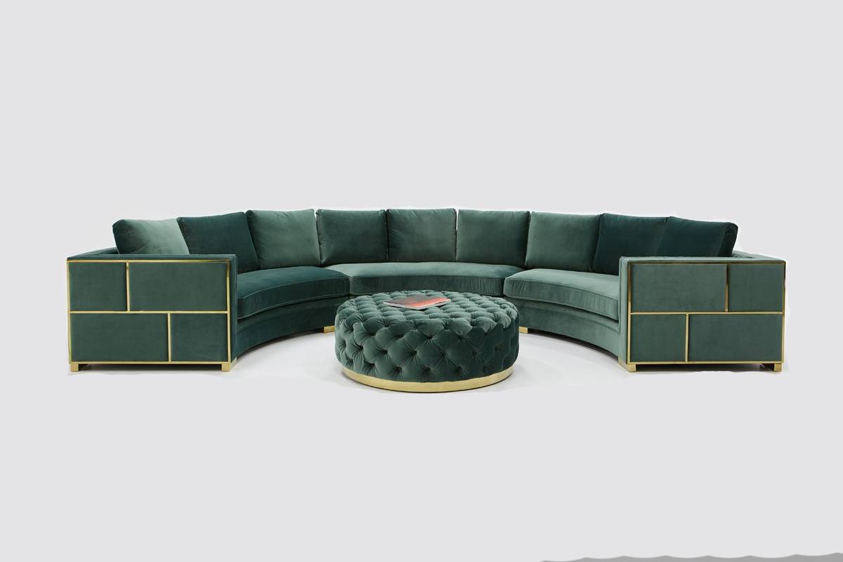 Divani Casa - Ritner Modern Green Velvet Curved Sectional Sofa