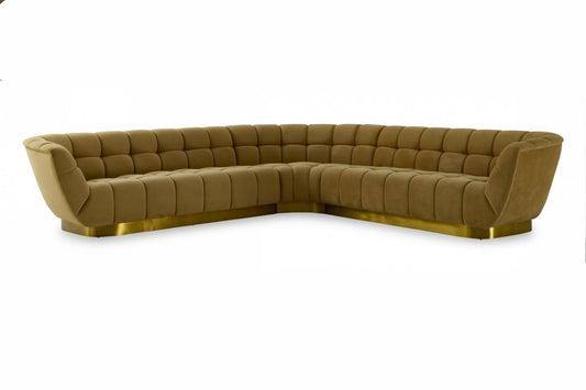 Divani Casa Granby - Glam Mustard and Gold Fabric Sectional Sofa