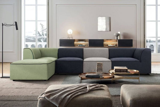 Divani Casa Polo - Modern Green + Blue + Grey Fabric Modular Sectional Sofa