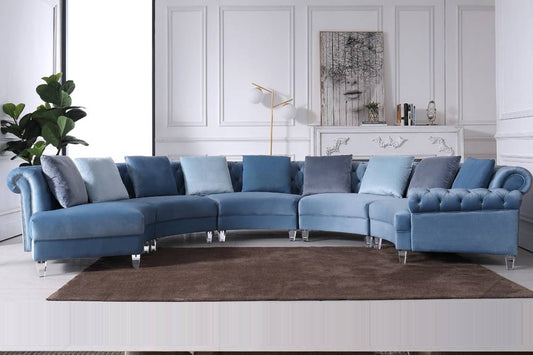Divani Casa Darla - Modern Blue Velvet Curved Sectional Sofa