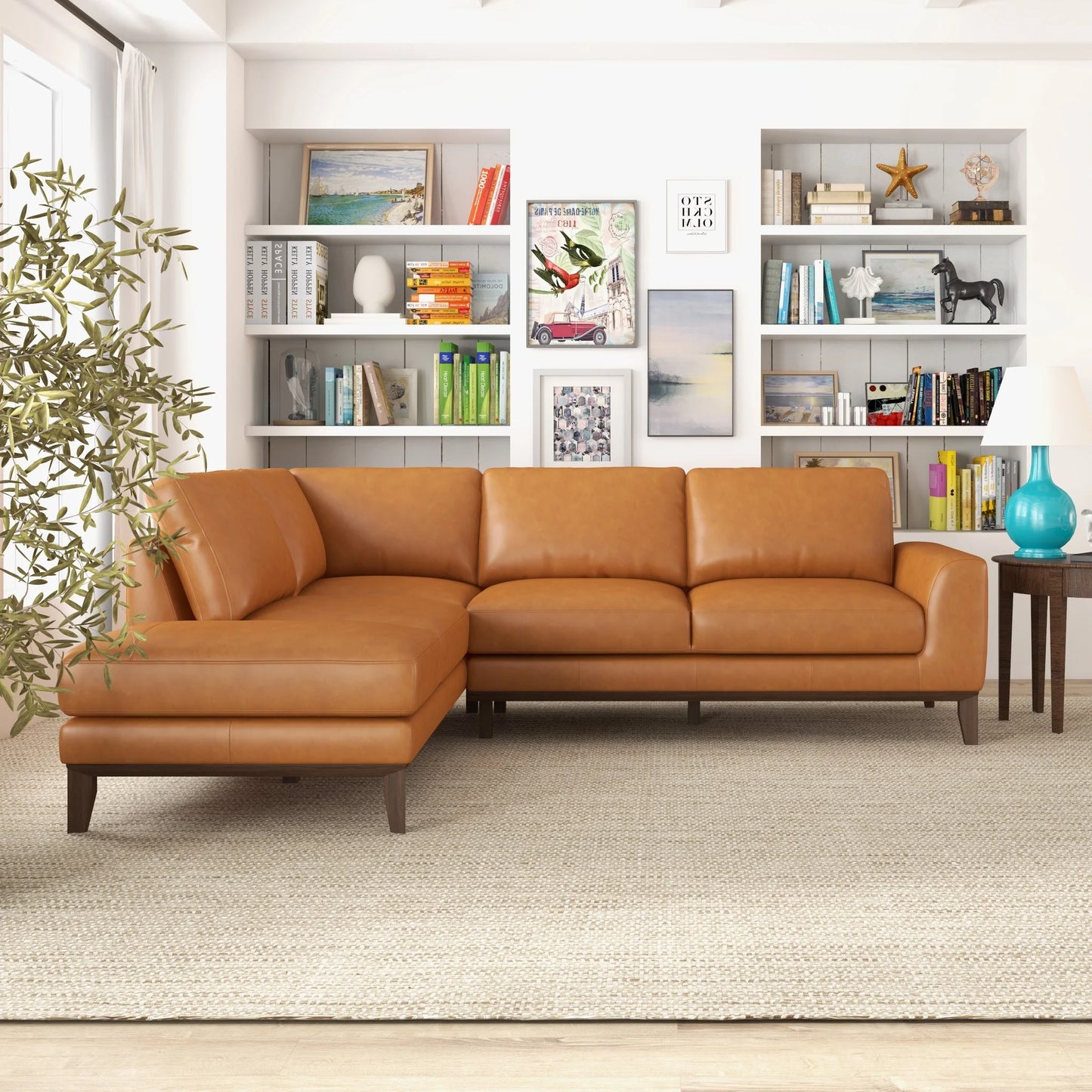 Mayfair Leather Sectional (Tan - Left Facing Chaise)