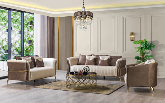 Leina Ivory-Coffee Velvet Sofa & Loveseat