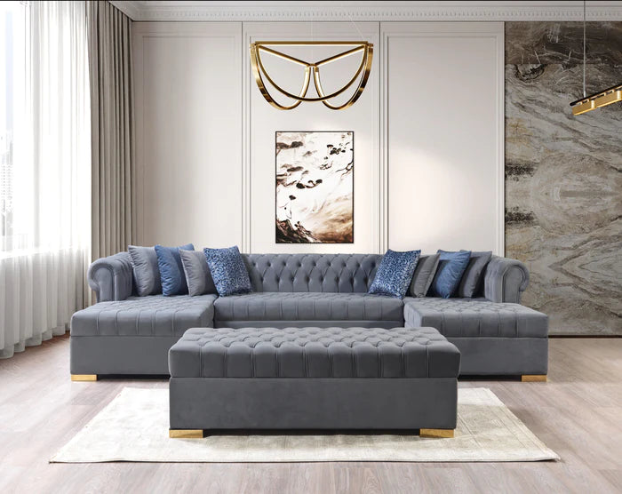 Lauren Velvet Gray Double Chaise Sectional