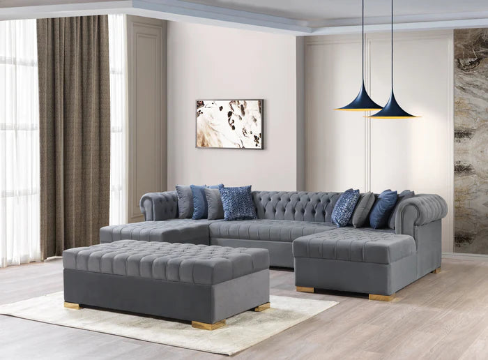 Lauren Velvet Gray Double Chaise Sectional