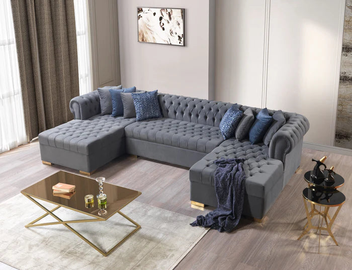 Lauren Velvet Gray Double Chaise Sectional