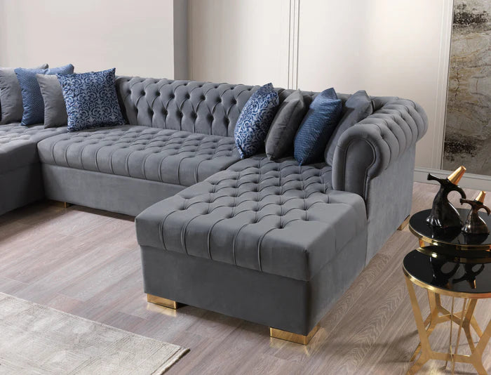 Lauren Velvet Gray Double Chaise Sectional