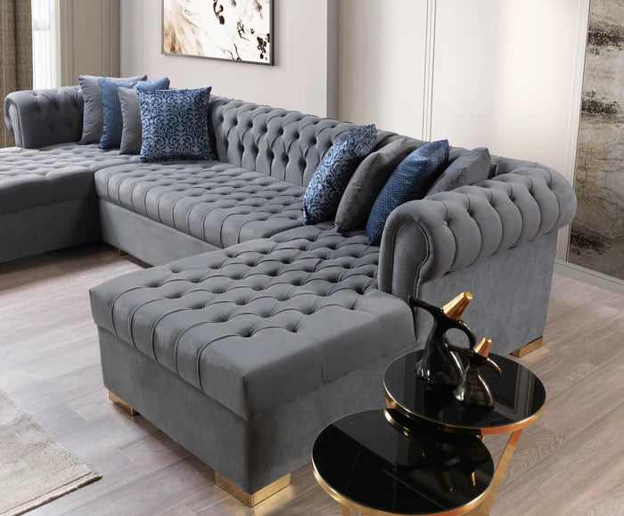 Lauren Velvet Gray Double Chaise Sectional