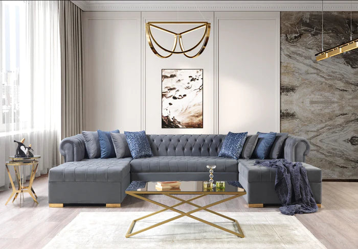 Lauren Velvet Gray Double Chaise Sectional