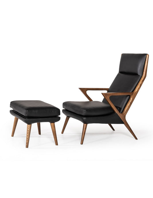 Modrest Fulton Modern Black Lounge Chair & Ottoman