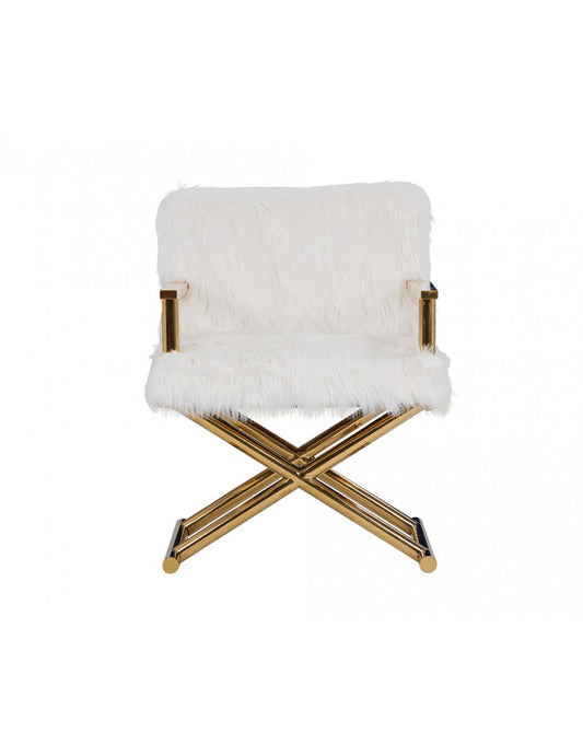 Modrest Corley Modern White Faux Fur & Gold Accent Chair