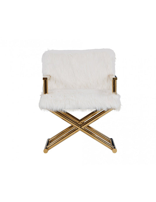 Modrest Corley Modern White Faux Fur & Gold Accent Chair