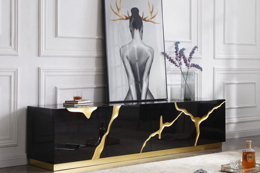 Modrest Aspen - Modern Black & Gold TV Stand