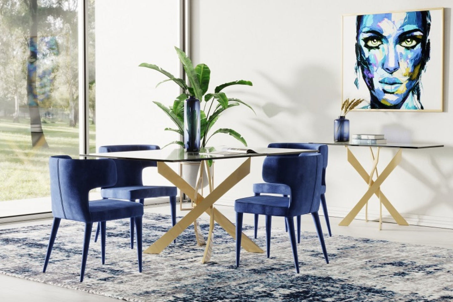 Modrest Pyrite Modern Glass and Gold Dining Table