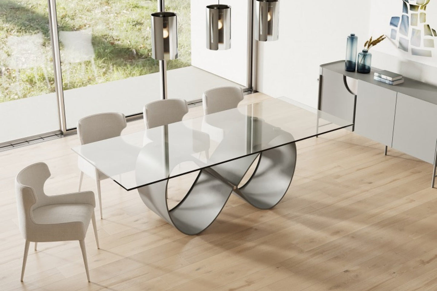 Modrest Hadley- Glass & Matte Grey Dining Table
