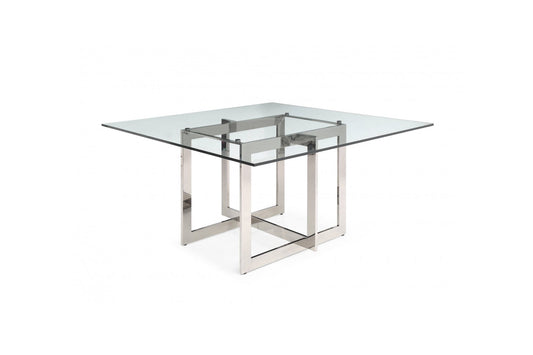 Modrest Keaton - Square Modern Glass + Stainless Steel Dining Table